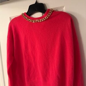 INTERMIX Red Sweater with Gold Chain Accent cashmere pink